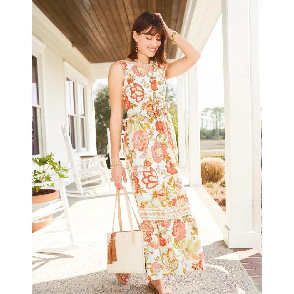 Spartina 449 Justine River Club Jacobean Maxi Dress Sz L Floral Boho Vacation